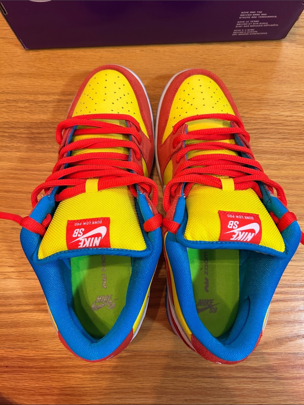 Bart Simpson Nike Dunk Low Pro Sneakers in Red, Yellow & Blue - Picture 2 of 6
